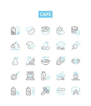 Cafe vector line icons set. Cafe, Coffee, Barista, Espresso, Latte, Cappuccino Stock Illustration