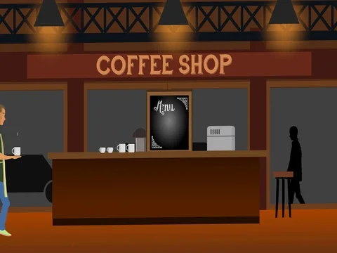 Cafe Vector Waiter Stock Footage