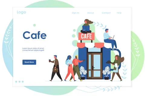 Cafe vector website landing page design template Stock Illustration