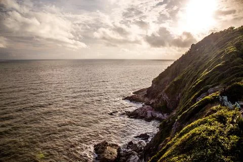 Cafe with a view above the cliffs and the sea, sky view, in Pha Suk nir, Ko Stock Photos