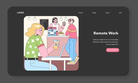 Cafe workspace vibe. Flat vector illustration. Illustrazione stock
