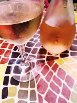 CafeTableRoseWine Stock Photos