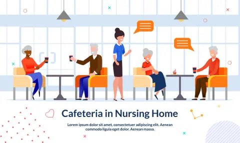Cafeteria in Nursing Home Advertising Flat Poster Stock Illustration
