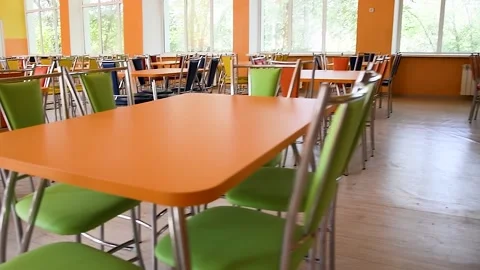 Cafeteria or canteen interior. School cafeteria Vídeos de archivo 220445767