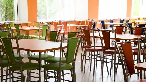Cafeteria or canteen interior. School cafeteria Stock Footage 220445791