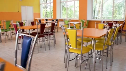 Cafeteria or canteen interior. School cafeteria Stock Footage 253666959