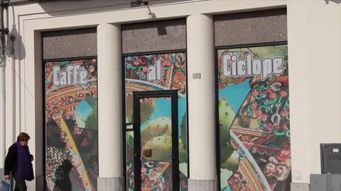 Caffe al ciclope sicily italy cafe front entrance with sign logo picture Stock-Footage 252152805