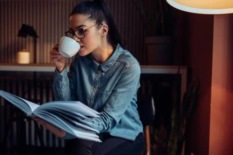 Caffeine-boosted studying in progress Stock Photos