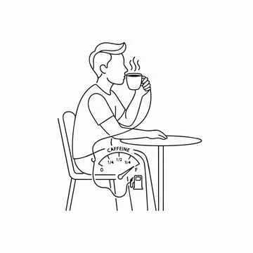 Caffeine meter man drinking coffee line art Silhouette Stock Illustration