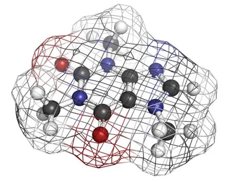 Caffeine, molecular model. Stock Illustration