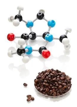 Caffeine molecule with coffee beans Stock Photos