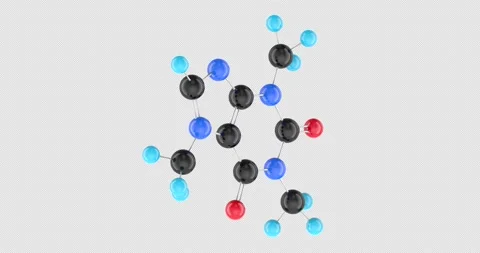 Caffeine molecule model, rotation animation seamlessly loopable. 3D renderi.. Stock Footage 331399301