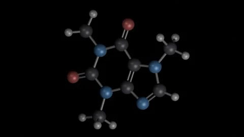 Caffeine molecule rotating 3D model, 4K scientific visualization loop Vídeos de archivo 344702005