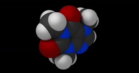 Caffeine molecule, space filling model, rotating seamless loop, 3d animation Stock Footage 82825533