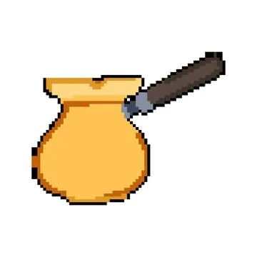 Caffeine turkish cezve coffee pixel art vector illustration Stock Illustration