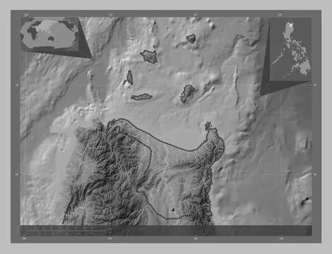 Cagayan, Philippines. Grayscale elevation map with lakes and rivers Stock Illustration