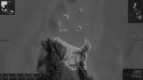 Cagayan, Philippines. Grayscaled map with lakes and rivers 스톡 일러스트