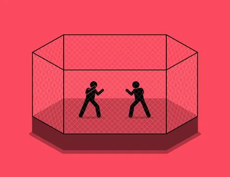 Cage fight between two fighters. Vector illustration depicts concept of cage  Stock-Illustration