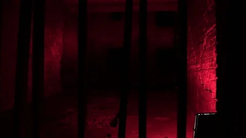 Cage with a grate night, illuminated by red light. Stock Footage 77236502