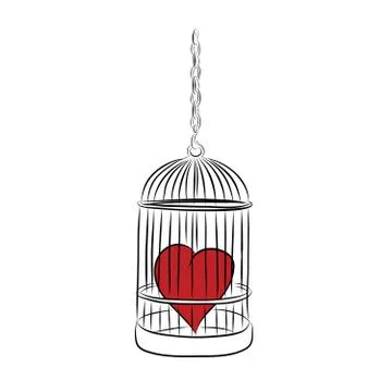 Cage with red heart Stock Illustration