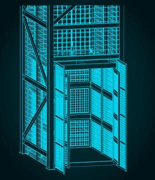 Caged industrial elevator illustration Stock Illustration