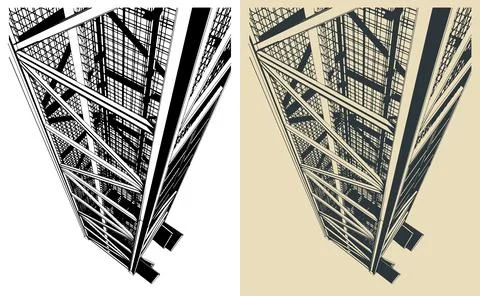 Caged industrial elevator illustrations Stock Illustration