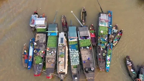 Cai Rang floating market Stock Footage 170345754