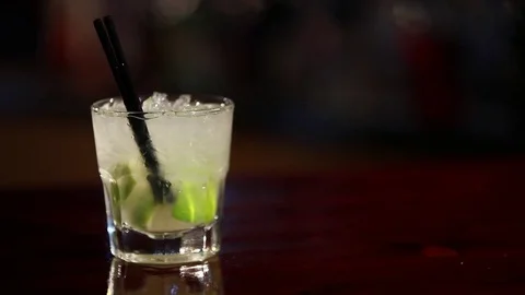 Caipiroska coktail is on the bar. Stock Footage 80309341