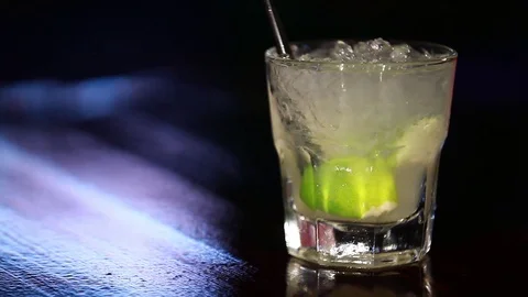 Caipiroska coktail is on the bar. Stock Footage 80309345