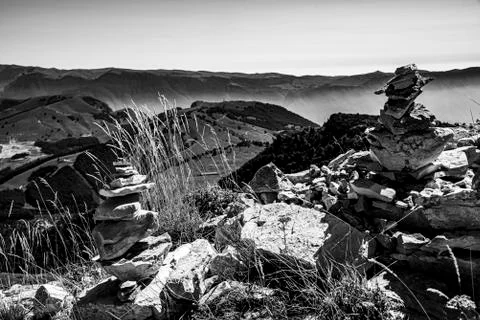 Cairn on the peaks of the european alps one Stock Photos