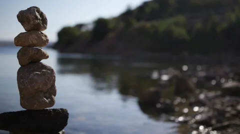 Cairn on shore of Sea Stock Footage 54329317