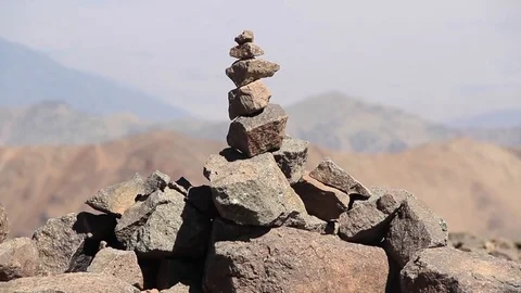 A Cairn on the summit of Mt Toubkal, Morocco Stock Footage 81973308