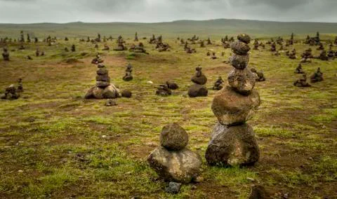 Cairns, stacked rocks Stock Photos