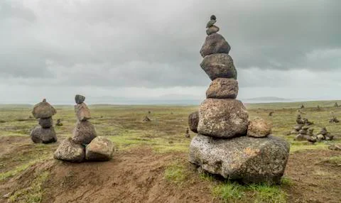 Cairns, stacked rocks Stock Photos