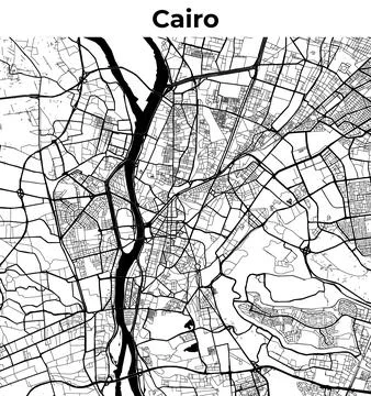 Cairo City Map, Cartography Map, Street Layout Map Stock Illustration