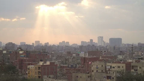 Cairo city skyline at sunset, panoramic view Stock Footage 128640017