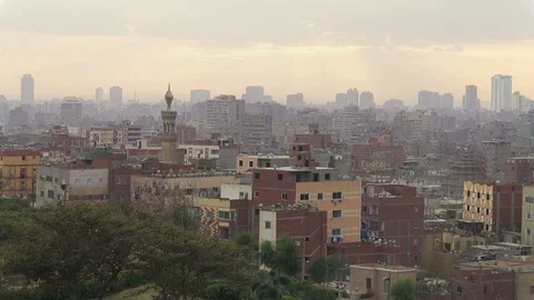 Cairo city skyline at sunset, panoramic view Stock Footage 128715385