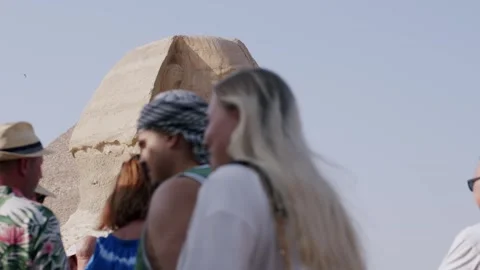Cairo, Egypt - 12/25/2023: Great Sphinx of Giza, limestone statue of a Stock Footage 259874534