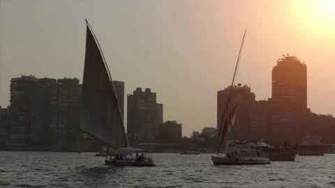Cairo, Egypt - 15 August, 2021: Sunset on the Nile river Stock Footage 161340021