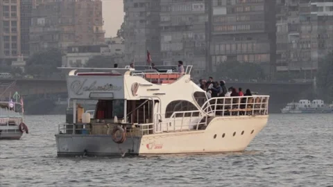 Cairo, Egypt - 15 August, 2021: Sunset on the Nile tourists boat Stock Footage 161340822
