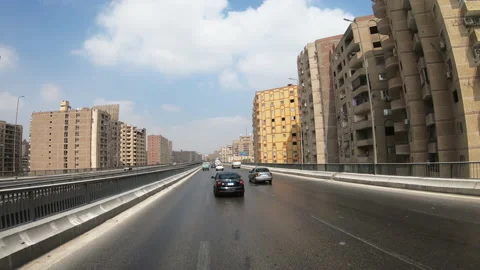 Cairo, Egypt - 15 September, 2019: Driver POV of the mail highway in Cairo th Stock Footage 166346422