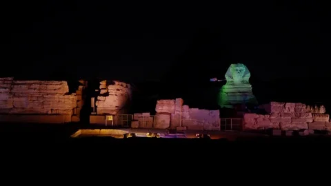 Cairo, Egypt - 2019-05-03 - Pyramid Light Show - Entire Scene Becomes Stock Footage 109415125