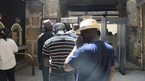 Cairo, egypt, april 22, 2017: african tourists at entrance gate of cairo ci.. Stock Footage 74926499