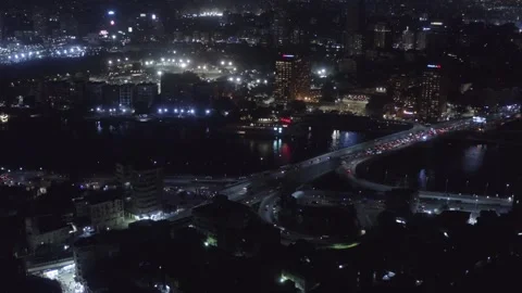 Cairo - Egypt : Drone for Bridge , Nile river 2 Oc. 24 Stock Footage 291323384