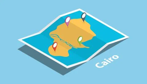 Cairo egypt explore maps location with folded map and pin location maker dest Stock Illustration