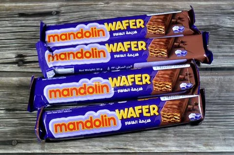 Cairo, Egypt, June 16 2026: Cadbury Mandolin cocoa cream-filled wafer bars,.. Stock Photos