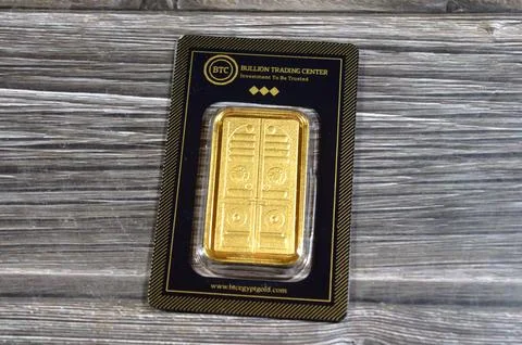 Cairo, Egypt, May 2 2025: Kaaba door shape 50 Grams 24K karat BTC Bullion T.. Stock Photos