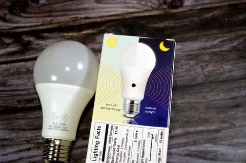 Cairo, Egypt, May 26 2026: Kasotile 12W LED bulb featuring built-in motion .. Stock Photos