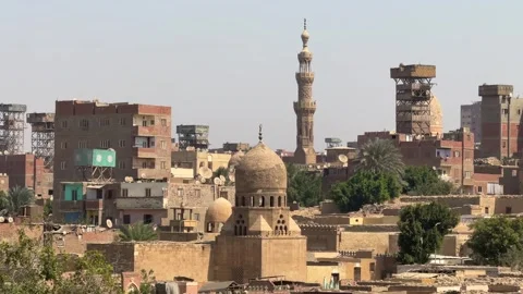 Cairo, Egypt - November 11, 2025: Aerial view of Al-Qarafa dense buildings city Stock Footage 340947612