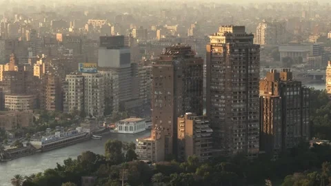 Cairo, Egypt - November 20, 2025: Aerial View of Dense Cairo High-Rise Buildings Stock Footage 341910852